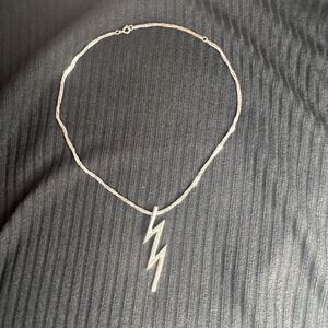 Vintage Lightning Bolt Choker Necklace On Silver Tone 16 Inch Chain‎